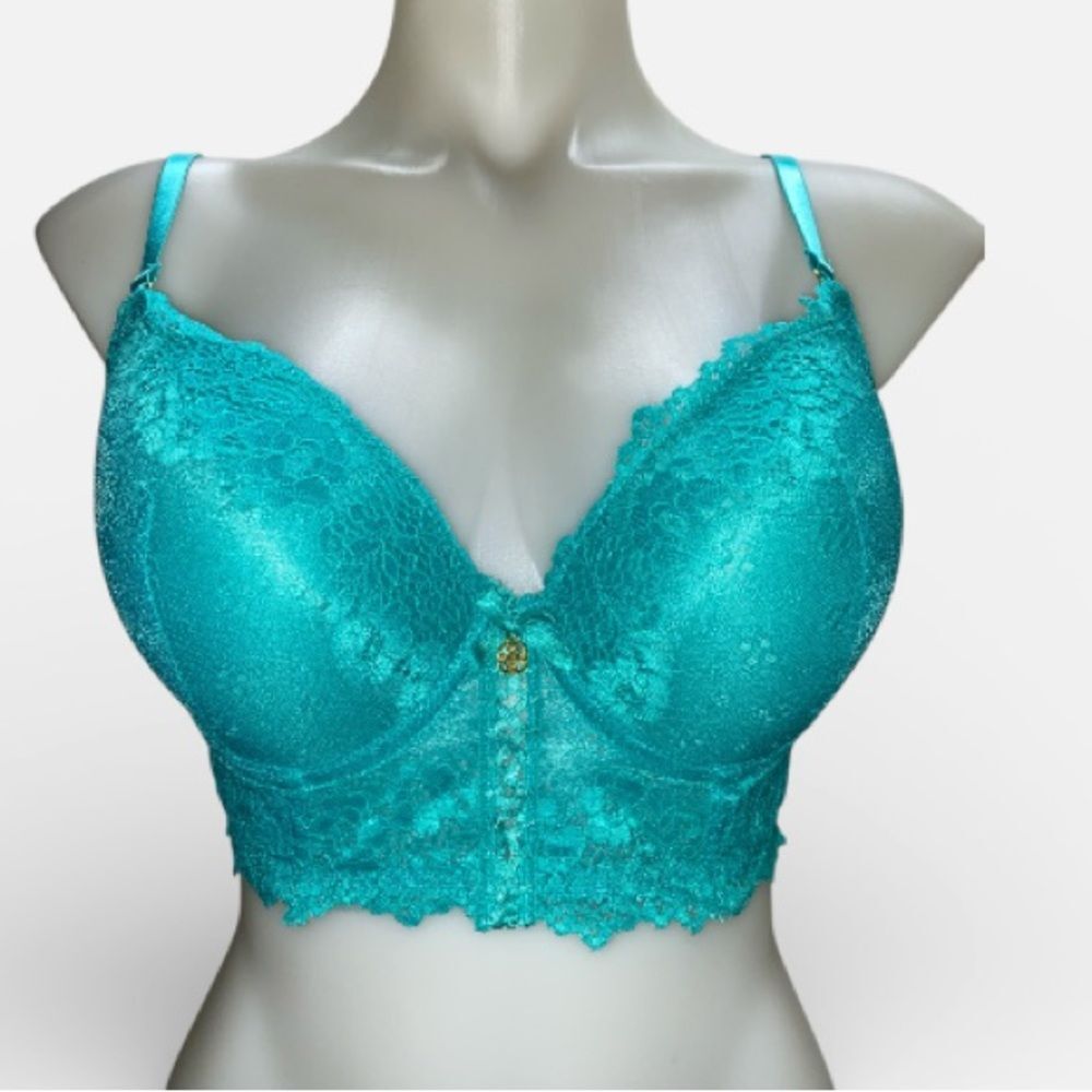 * Daisy Fuentes 38C Turquoise Lace long line light push up underwire & padded